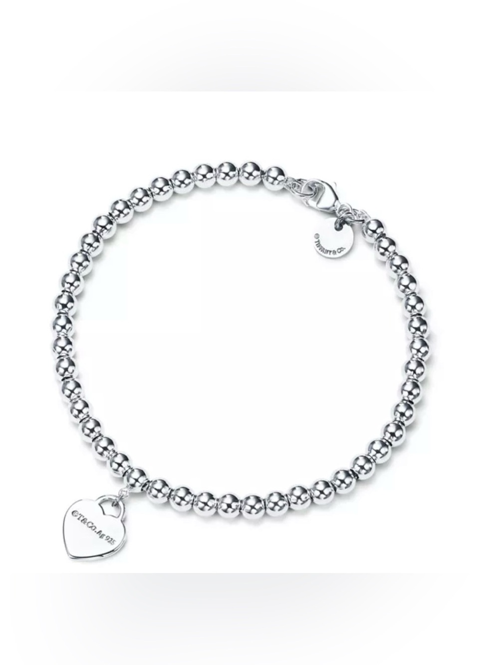 Tiffany & Co. Sterling Silver Bead Bracelet with Heart Charm - Silver